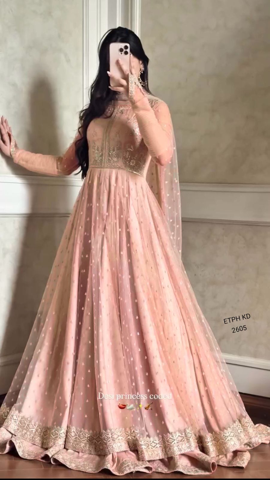 Soft Pink Premium Zari Work Festive Wear Anarkali Gown Set